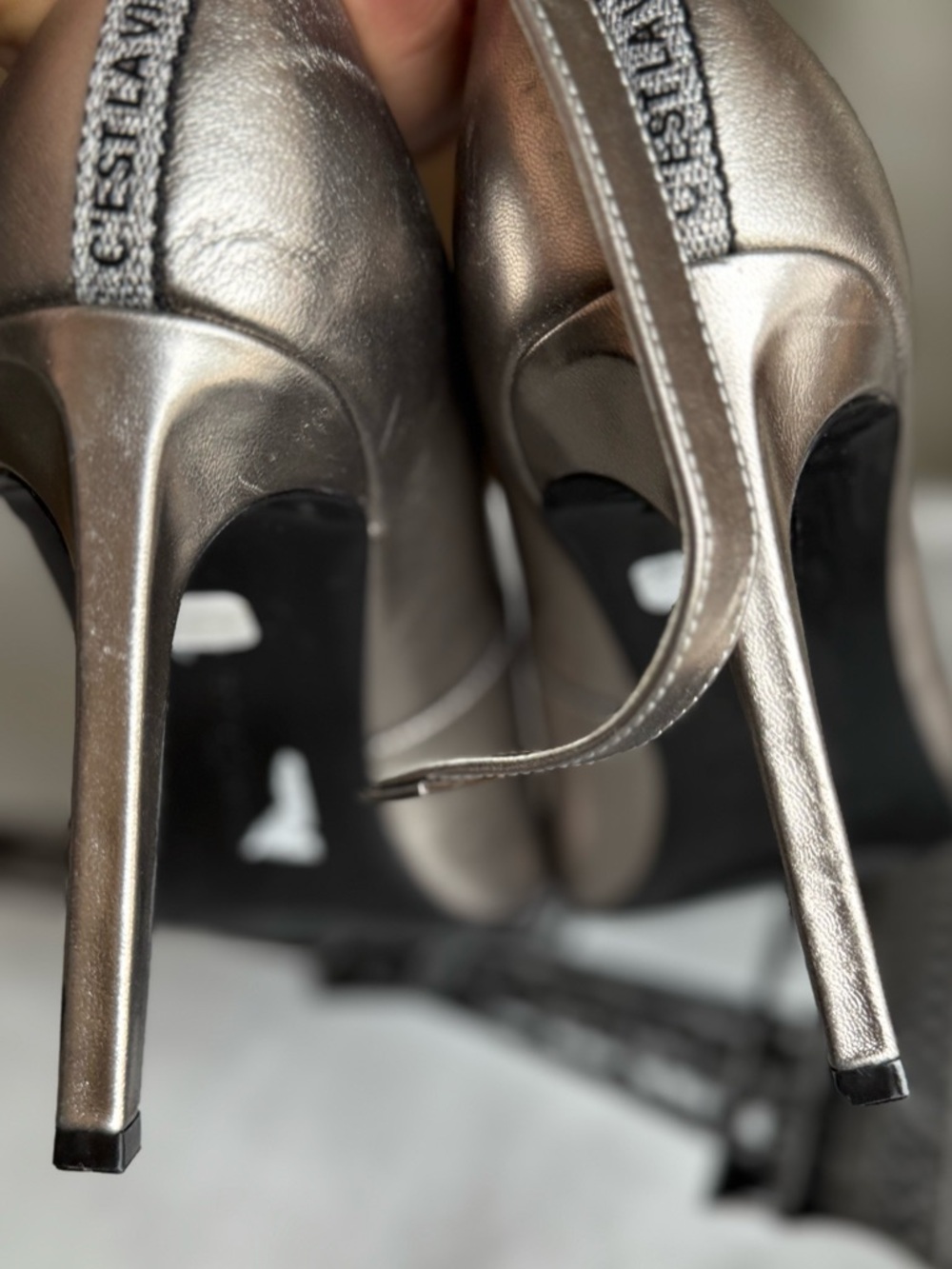 Metallic Silver Pointed-Toe High Heels - Picture 9 of 11